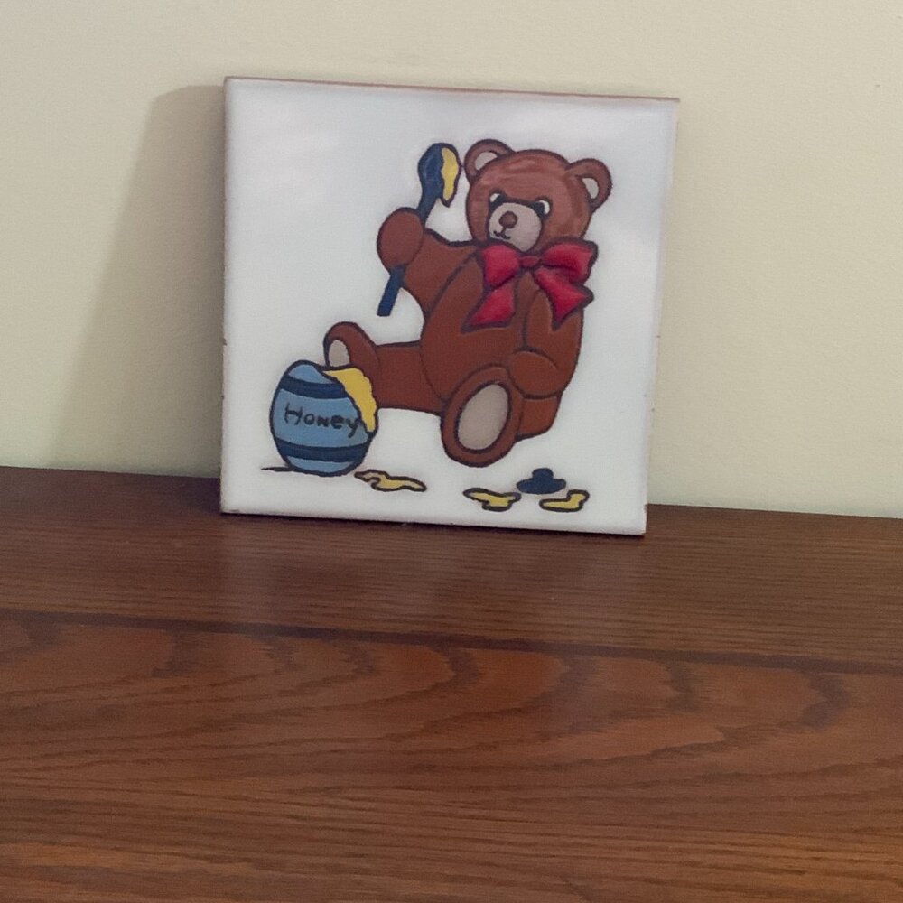 Vintage TEDDY BEAR TILE, Trivet or Wall Plaque, Mag Mor Ceramic Art Tile